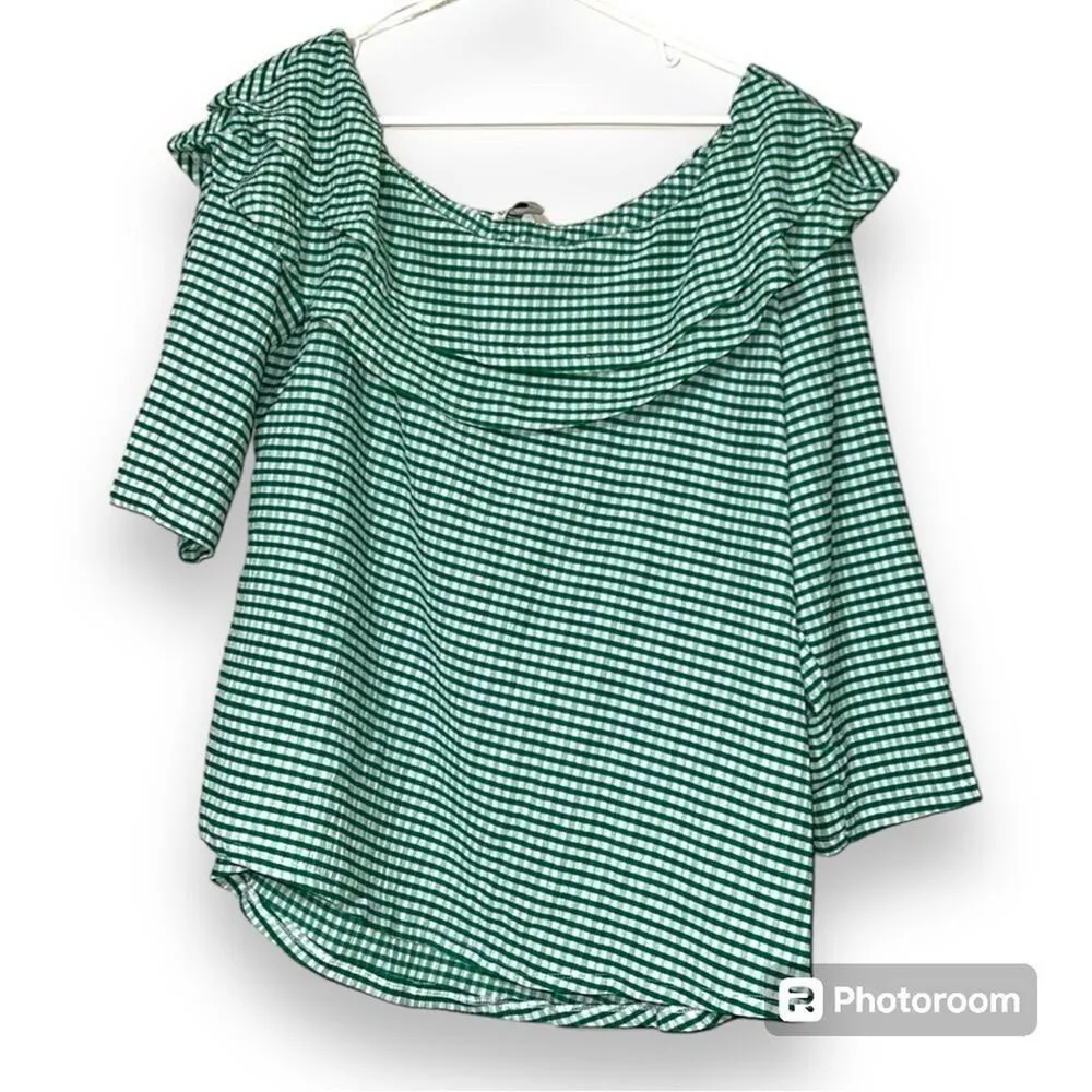 CATO plus size 14/16W Cape Town jelly bean blouse green and white checkered nwt - Image 2