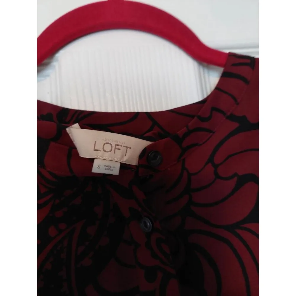 Loft Womens Floral Dress S Bohemian Style Burgundy & Black - Image 4