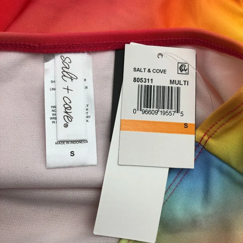 Salt + Cove Womens Rainbow Tie Dye High Rise Bikini Bottom Red Multicolor Size S - Image 5