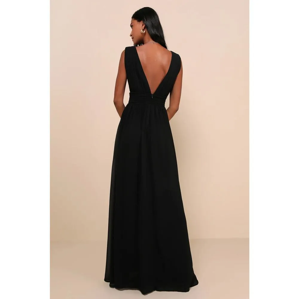NWOT Lulus Heavenly Hues Black Maxi Dress Bridesmaid Wedding Banquet Formal XS - Image 3