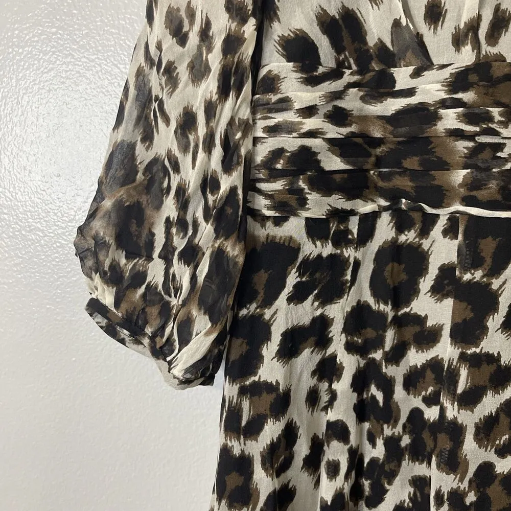 DVF Diane von Furstenberg Silk A-Line Dress Size 12 Leopard NEW Animal Print - Image 2