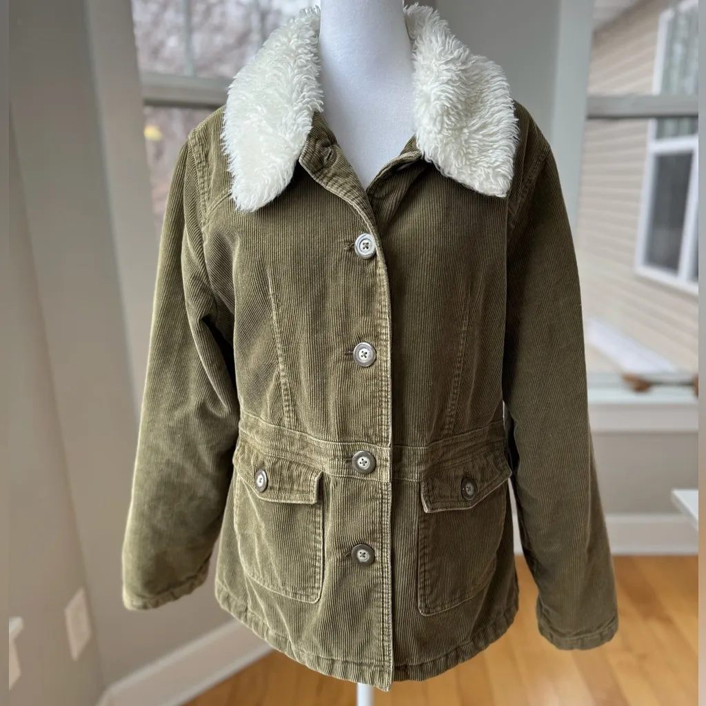 Vintage Sonoma Faux Fur Corduroy Penny Lane 70s Style Coat Size Large Green - Image 11
