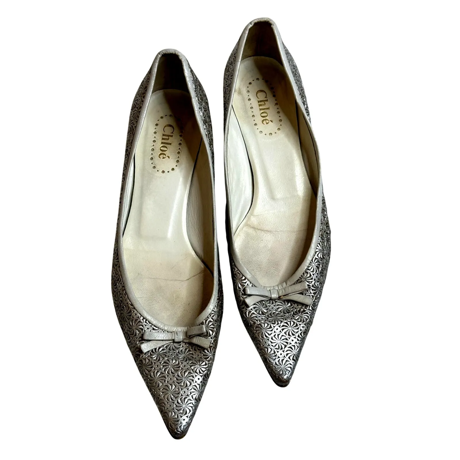 Vintage Chloe silver metallic pointed ballet bow flats size 36 fit like US 6.5 - Image 2