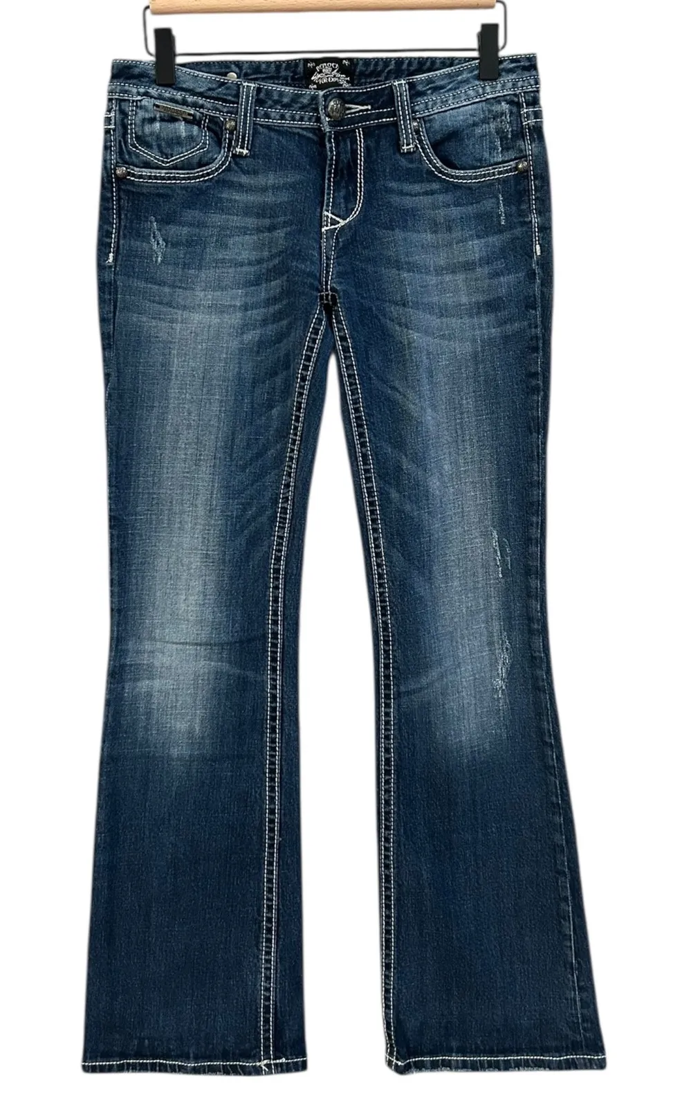 Rock For Express Y2K Jeans Womens Size 6R Boot Cut Dark Wash Denim Embellished Blue - Image 1