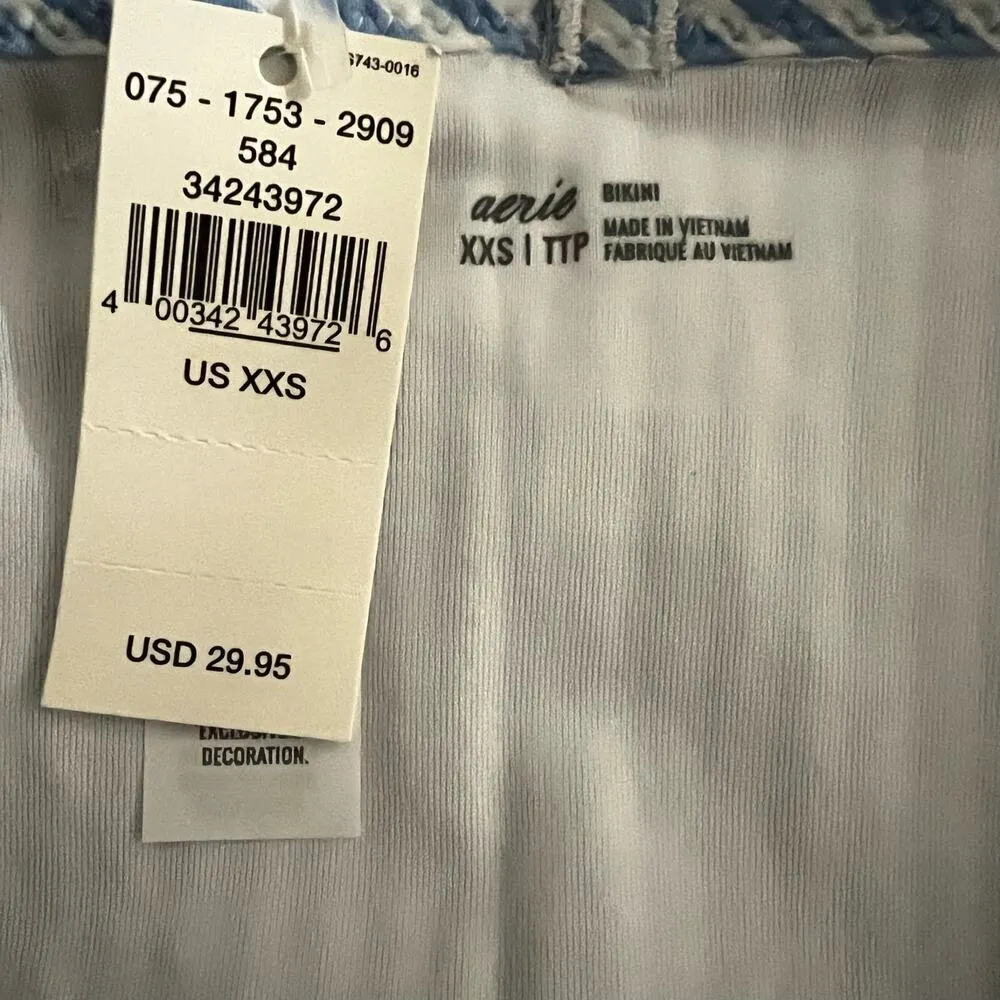 Aerie Seersucker Ruffle Bikini Bottom XXS Women’s Blue Lion 2909 - Image 6