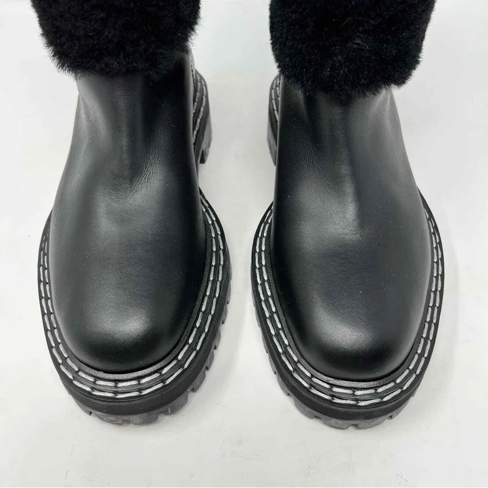 Proenza Schouler CA/SH Shearling Booties in Black, Size 38 NEW in Box + DustBag - Image 4