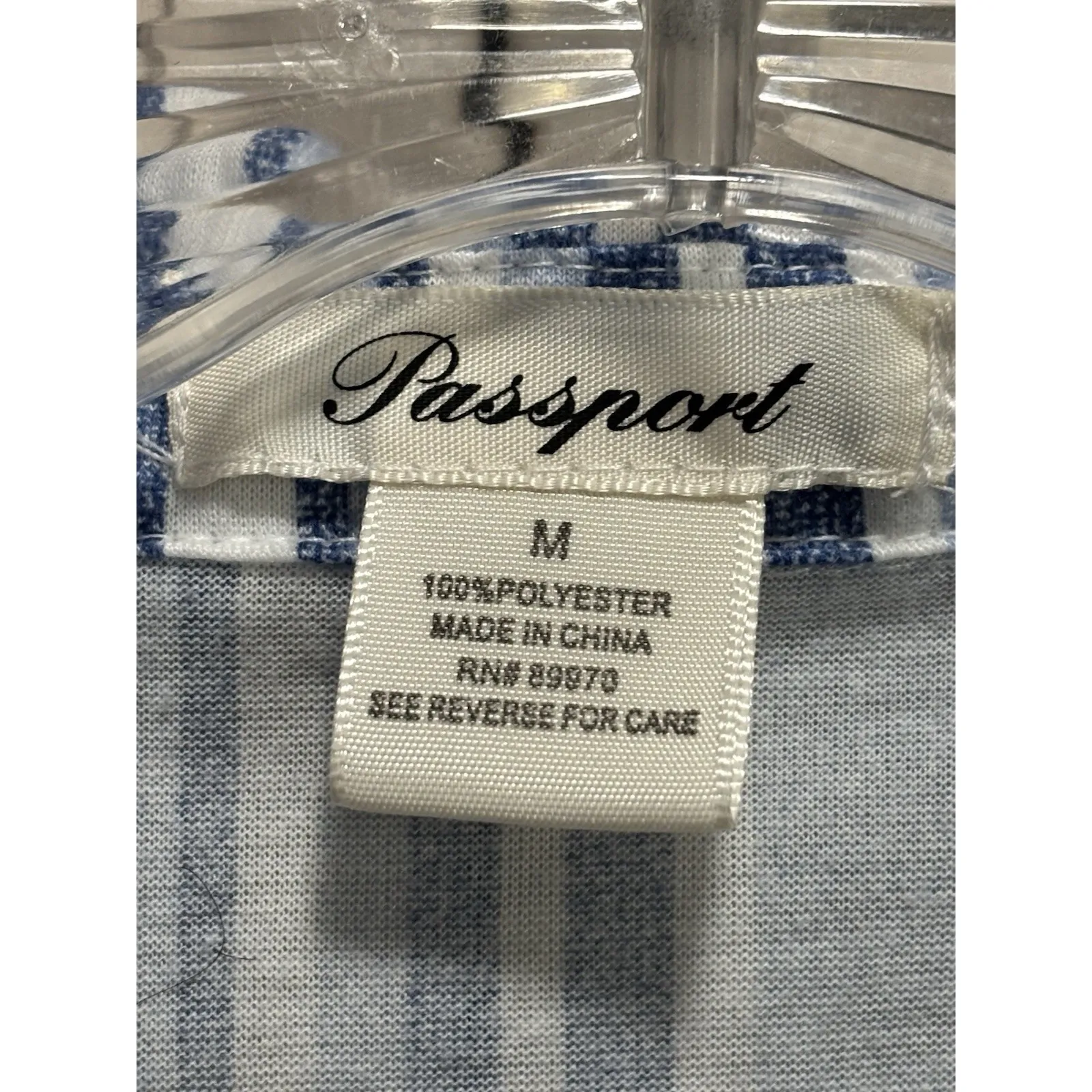 Passport Blue/White Striped Short Sleeve Collared Button Up Tie Waist Top Sz M Blue Size M - Image 3