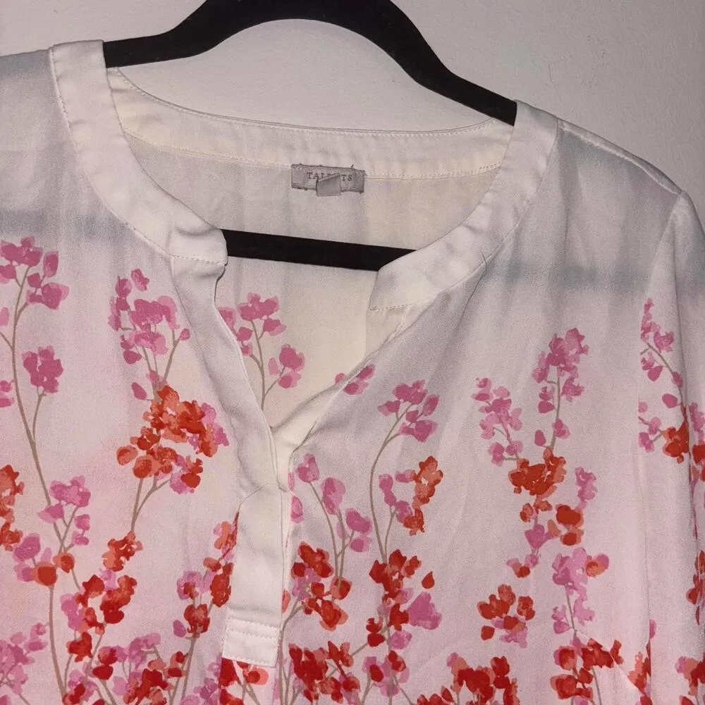 Talbots Semi Sheer Floral Print Long Sleeve Blouse Tunic Career Work Preppy - Image 2