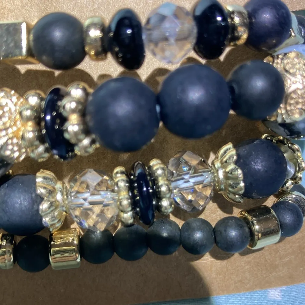 Fashion Jewelry Black Beaded Bracelets. Set of 4. Tree of life charm. NWOT - Image 3