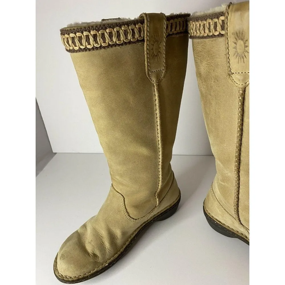 UGG Braided Size 5 Knee-High Riding Boots Suede Sheepskin Shearling Tan EUC - Image 3
