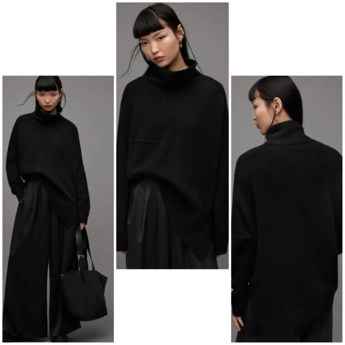 AllSaints Lock Roll Neck Sweater Black Asymmetrical Knit Women's Size Small - Image 2