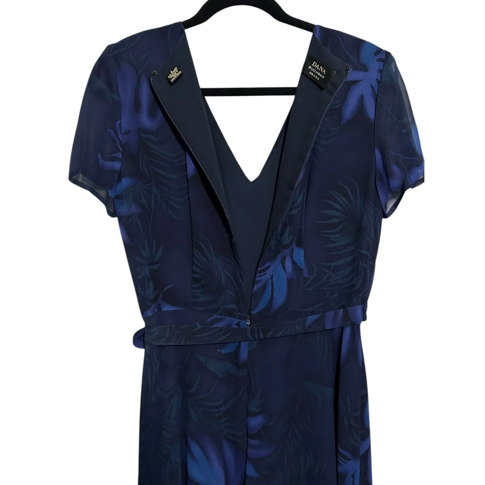Dana‎ Buchman Navy Blue Wrap Floral Print Silk Maxi Midi Dress Women's Sz 6 - Image 5