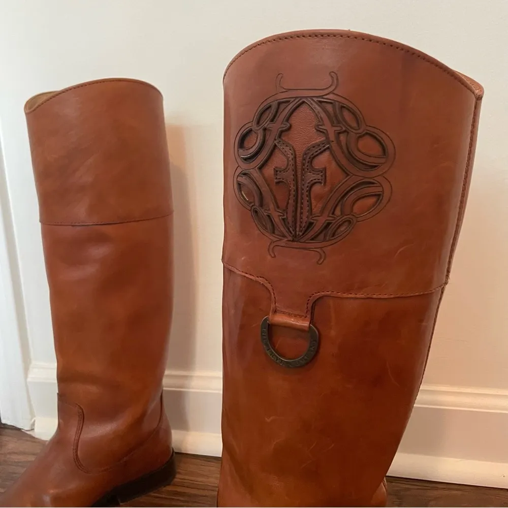 Frye Melissa Logo Leather Riding Boots Cognac Brown Sz 6.5 - Image 5