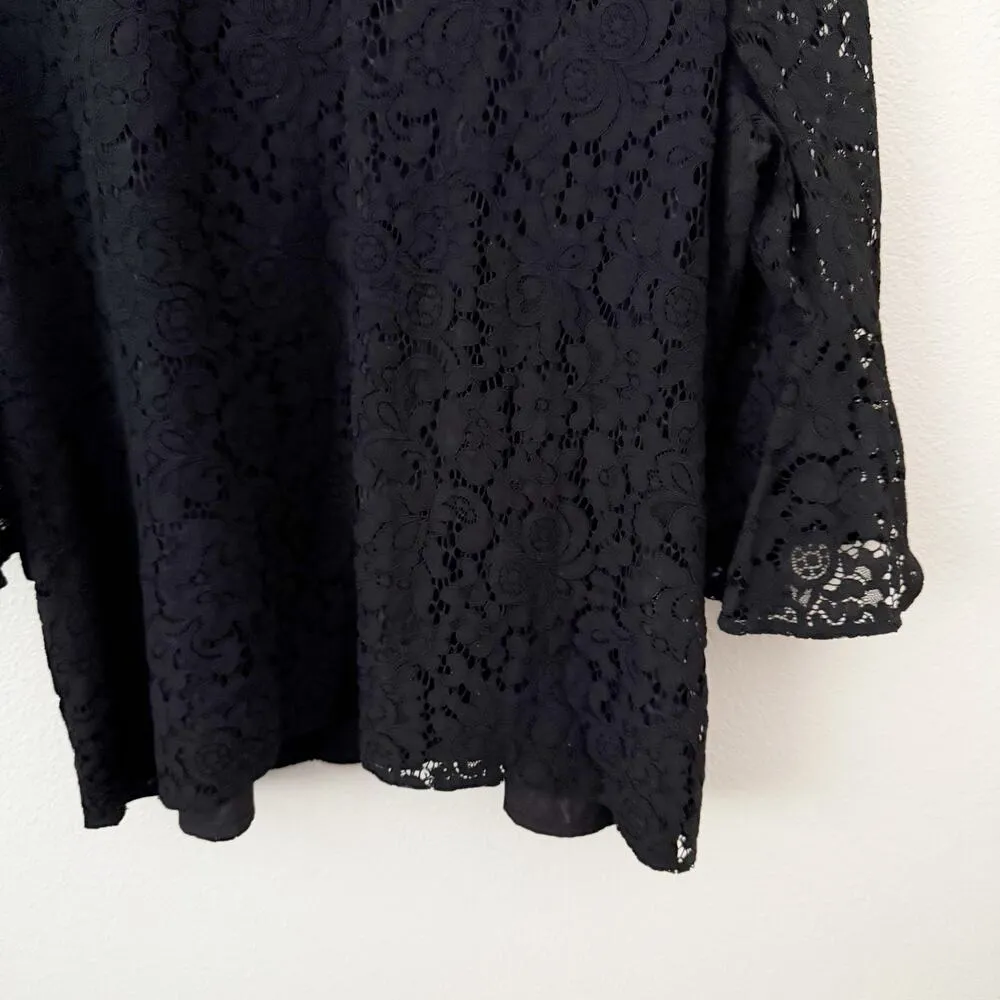 ANN TAYLOR LOFT | Black Lace Blouse Wide Bell Sleeve V-Neck Lined Body | Size XL - Image 3