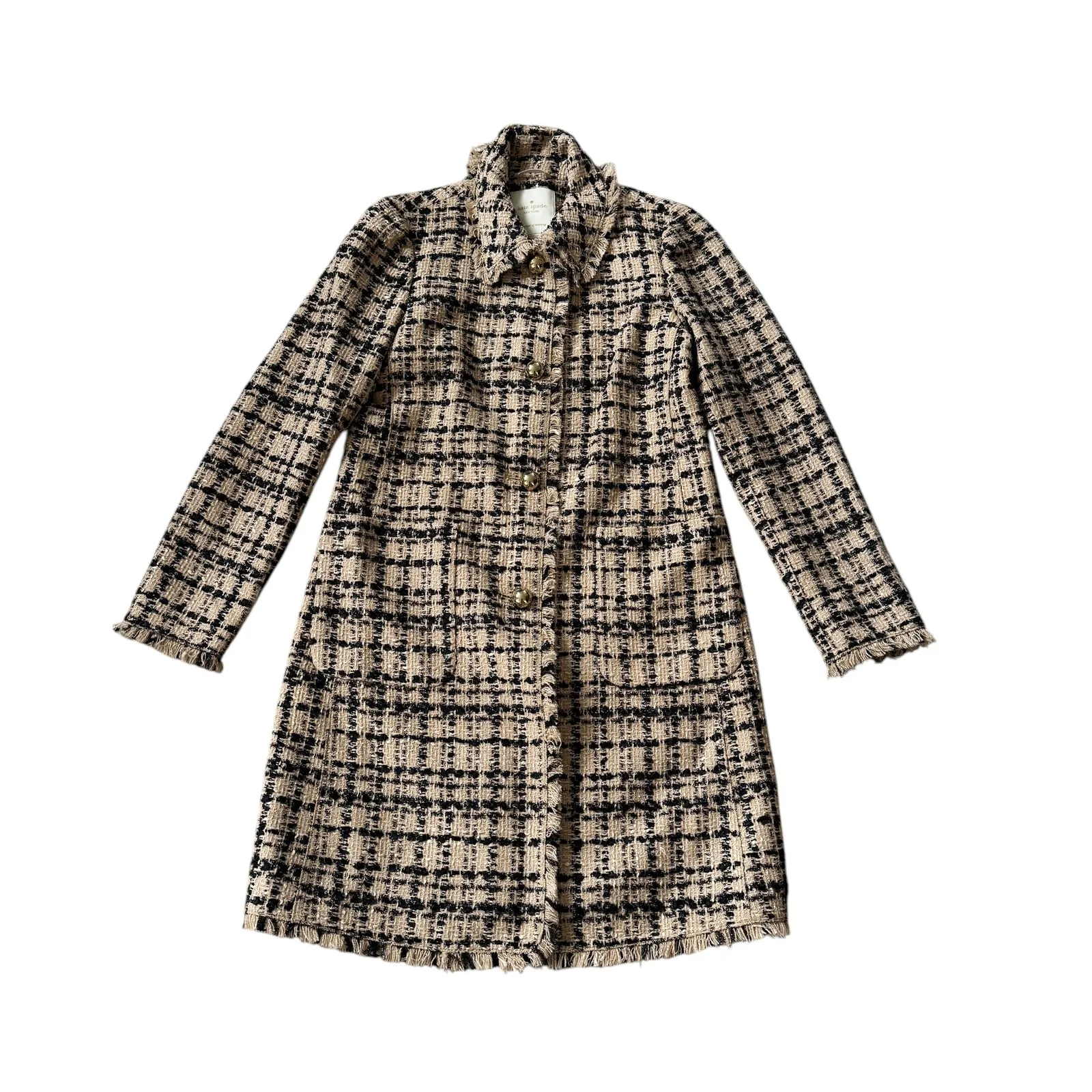 Kate Spade Tweed Coat Tan Black - Image 3