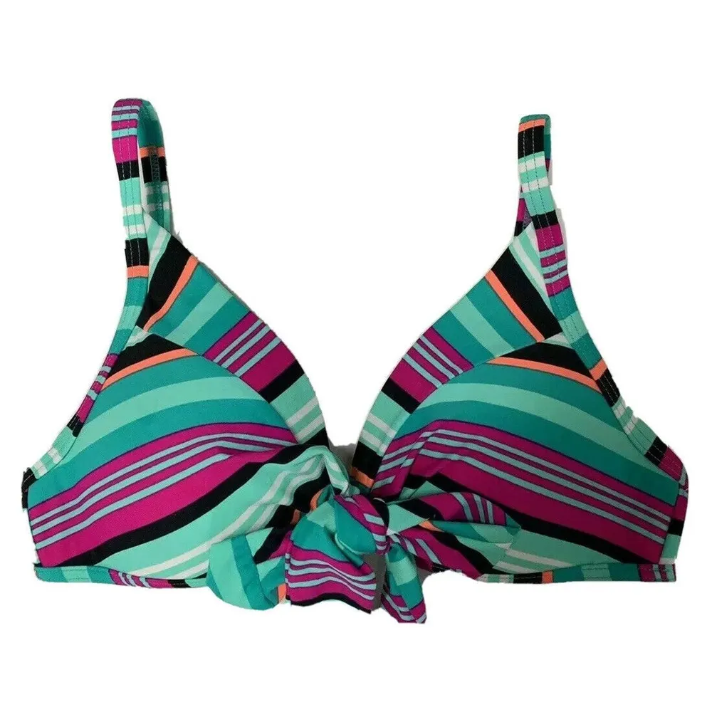 NEW Aqua Couture Turquoise Black Pink Stripe 2 Piece Push Up Bikini Swimsuit S M Size undefined - Image 2