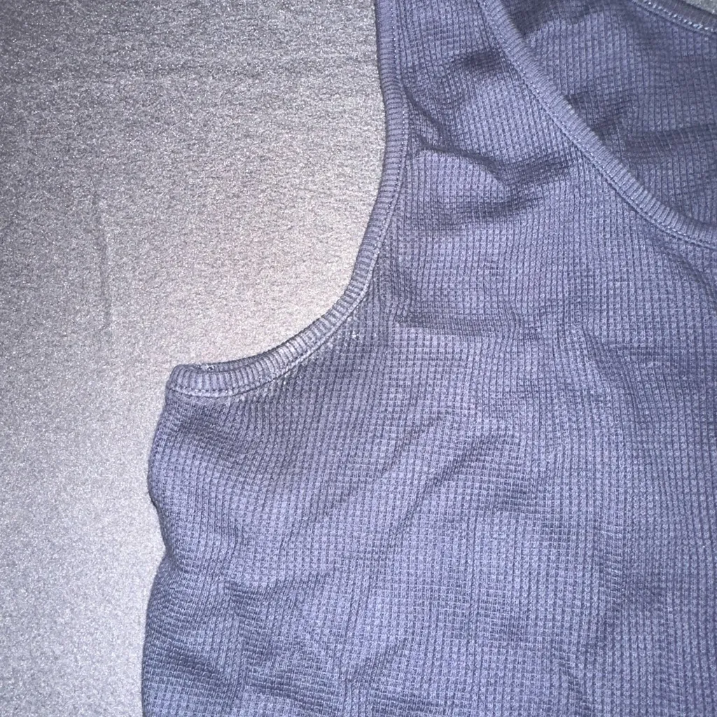 Primary Blue Cropped Notch/Vneck Waffle Tank Top - Image 2