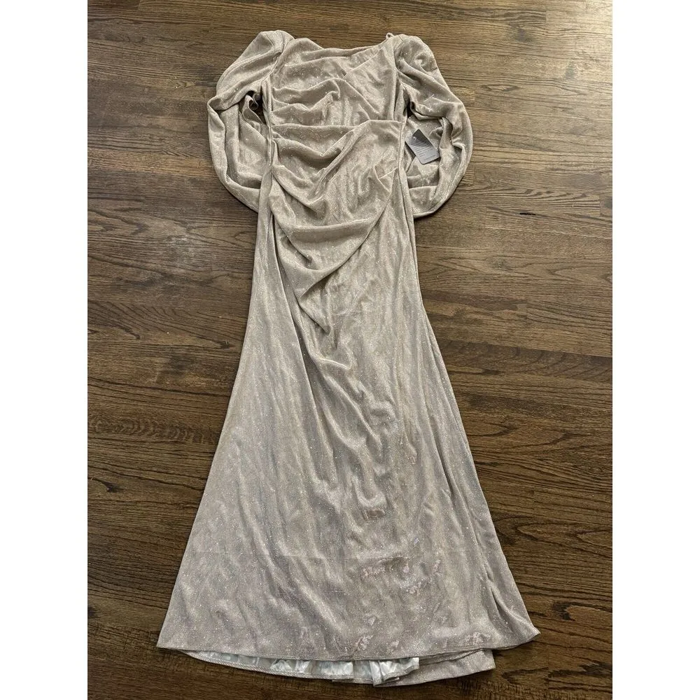 Betsy & Adam Long Metallic Knit Dress with Draped Back Size 12 Silver $299 - Image 3