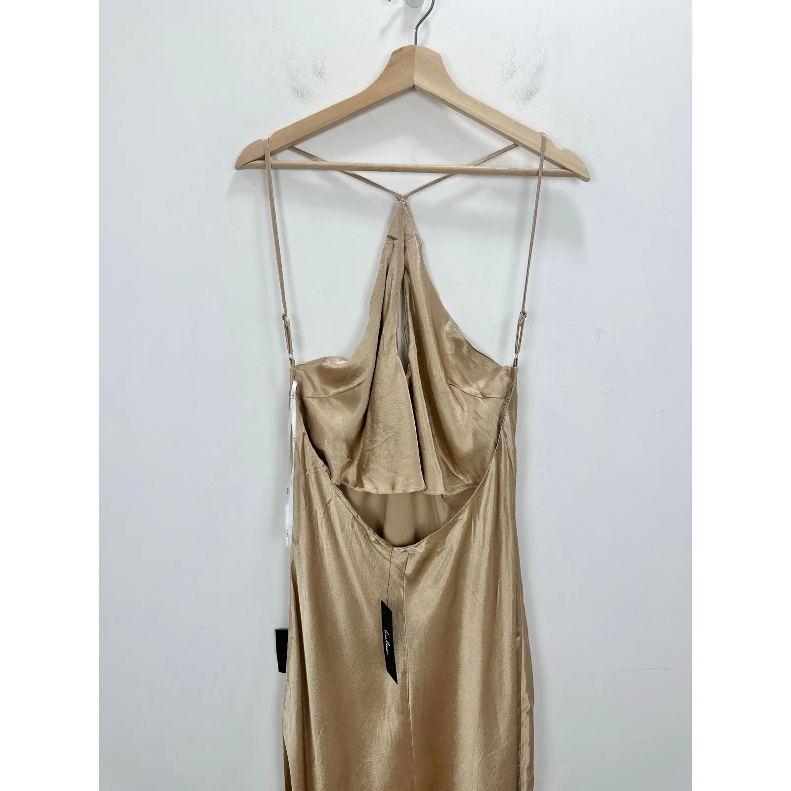 Lulus Sleek and Sweet Champagne Satin Cutout Backless Slip Midi Dress XL NWT - Image 12