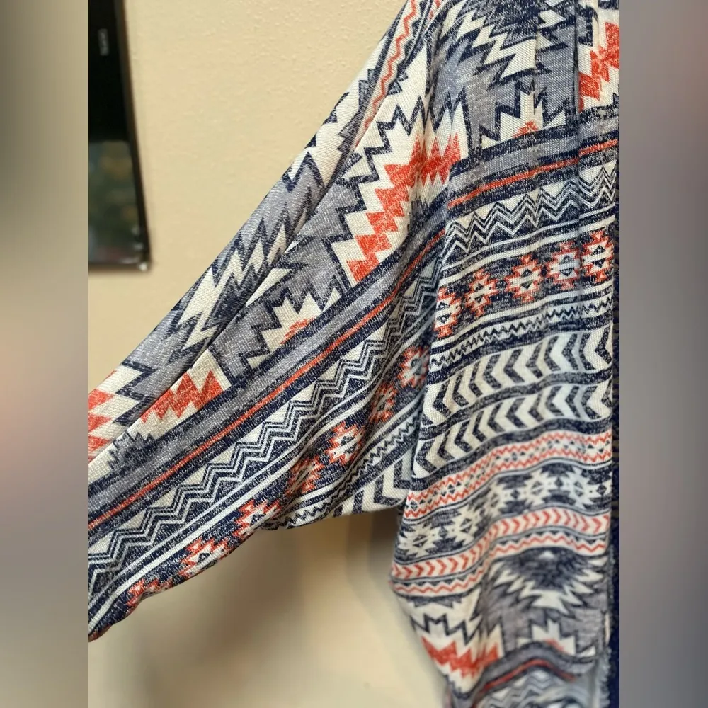 No Boundaries Juniors Navy Blue Coral Aztec Crochet Back Boho Sweater Cardigan M - Image 6
