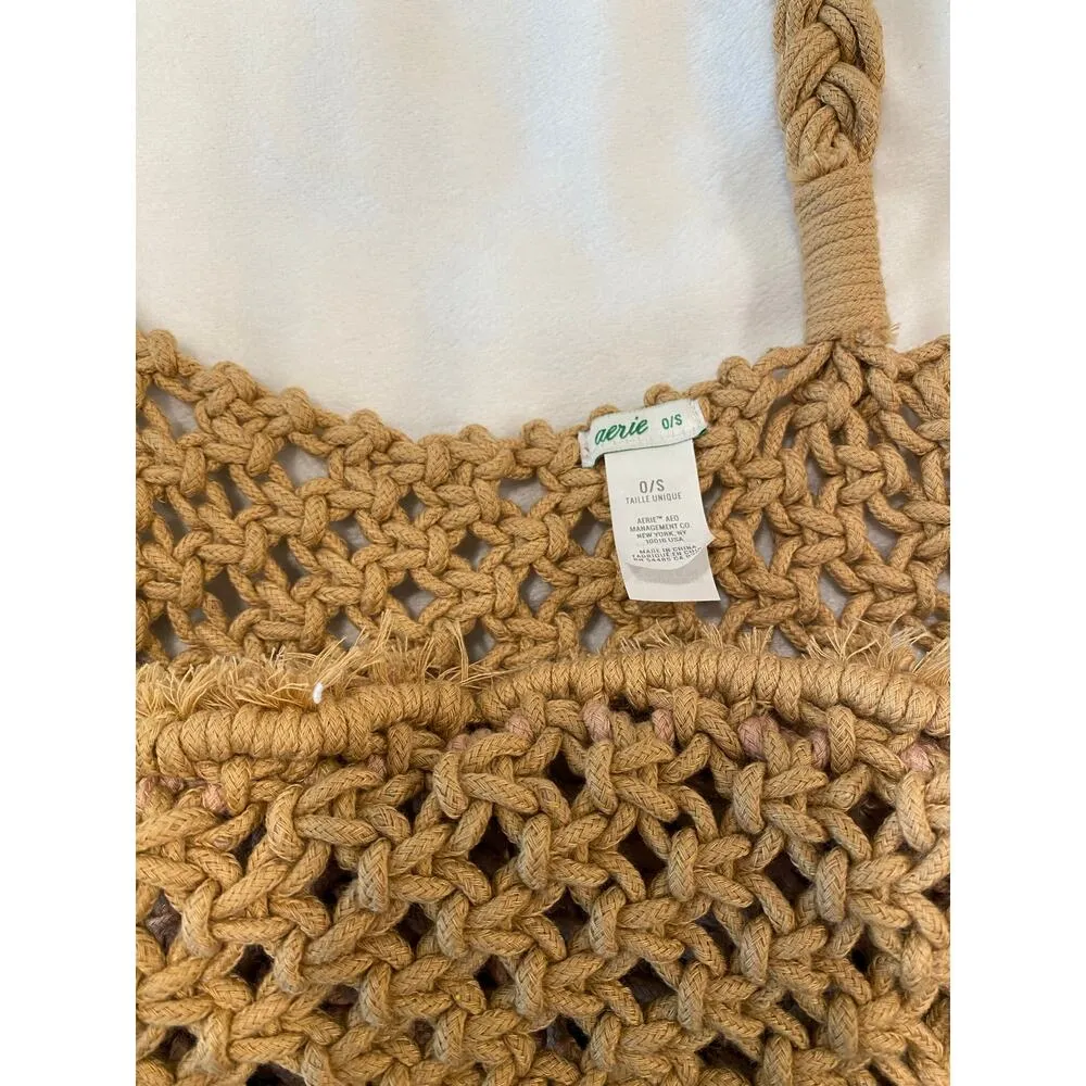 crochet pink, green and tan woven purse - Image 4