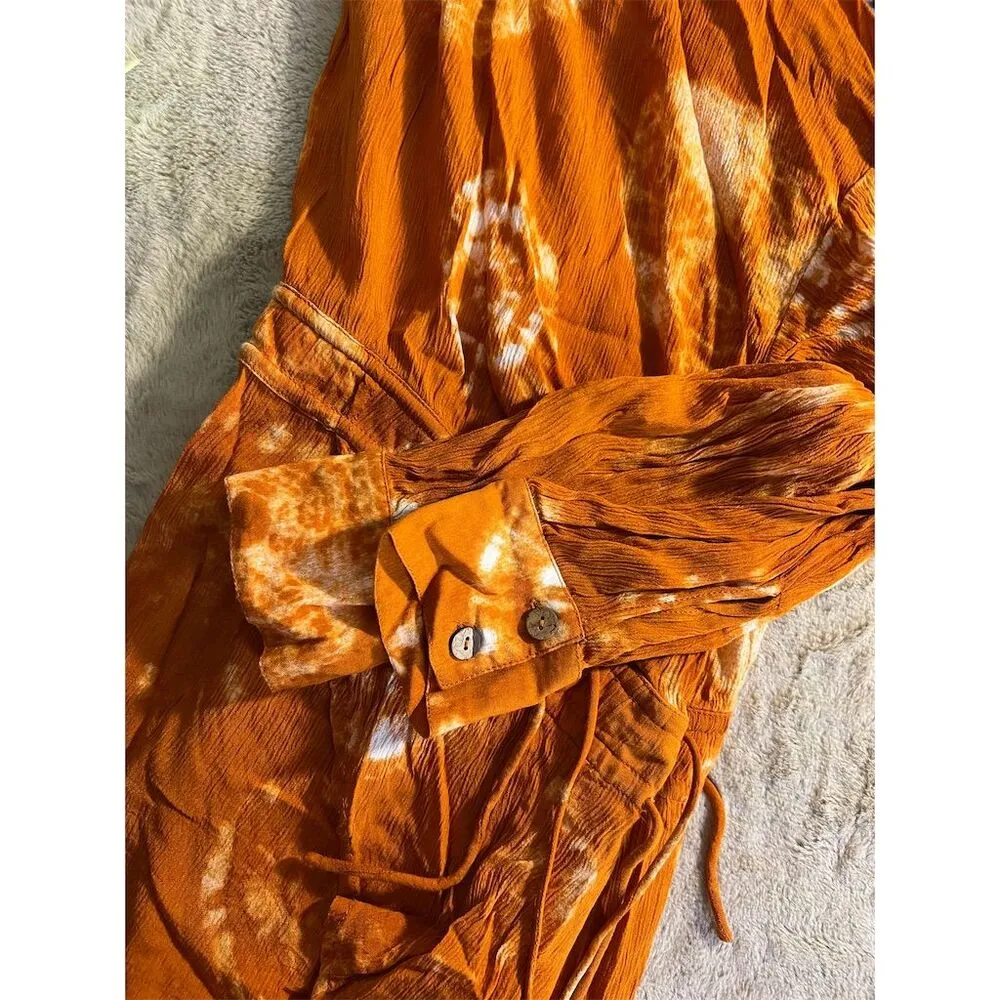 Free People Marla Tie Dye Romper Orange Long Sleeve Women's Standard Siz… - Image 11