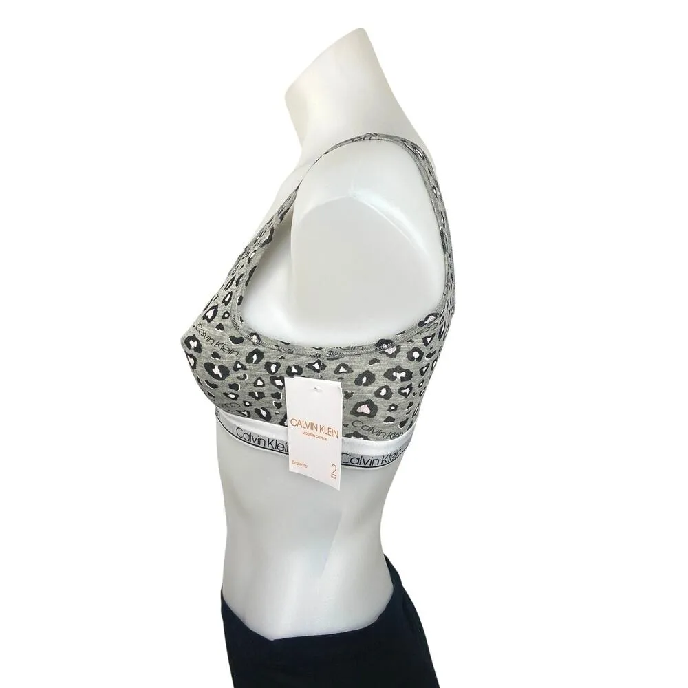 NEW Calvin Klein Gray Leopard Cheetah Animal Print Waistband Sports Bra Top Sz M - Image 2
