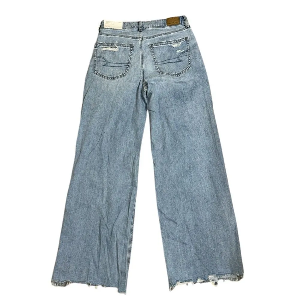 American Eagle Blue Distressed Super High Wide Leg Jeans(Size 2) - Image 6
