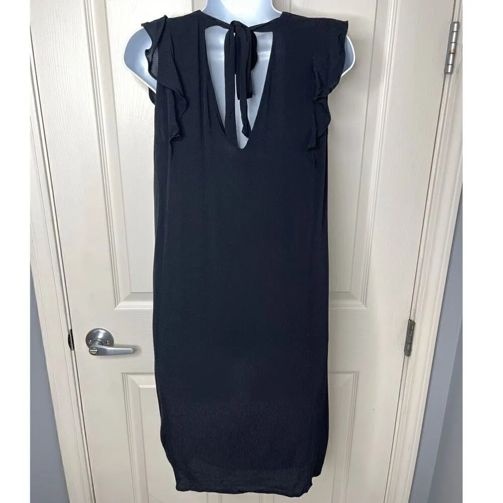 MANGO Basics Deep V Ruffle Shift Dress (Black) - 2 - Image 3