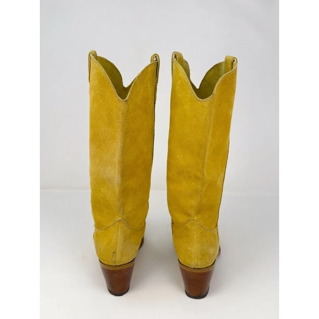 Navid O Nadia Women Boots Yellow Suede Mid Calf Pointed Heeled Designer 41 US 10 - Image 8