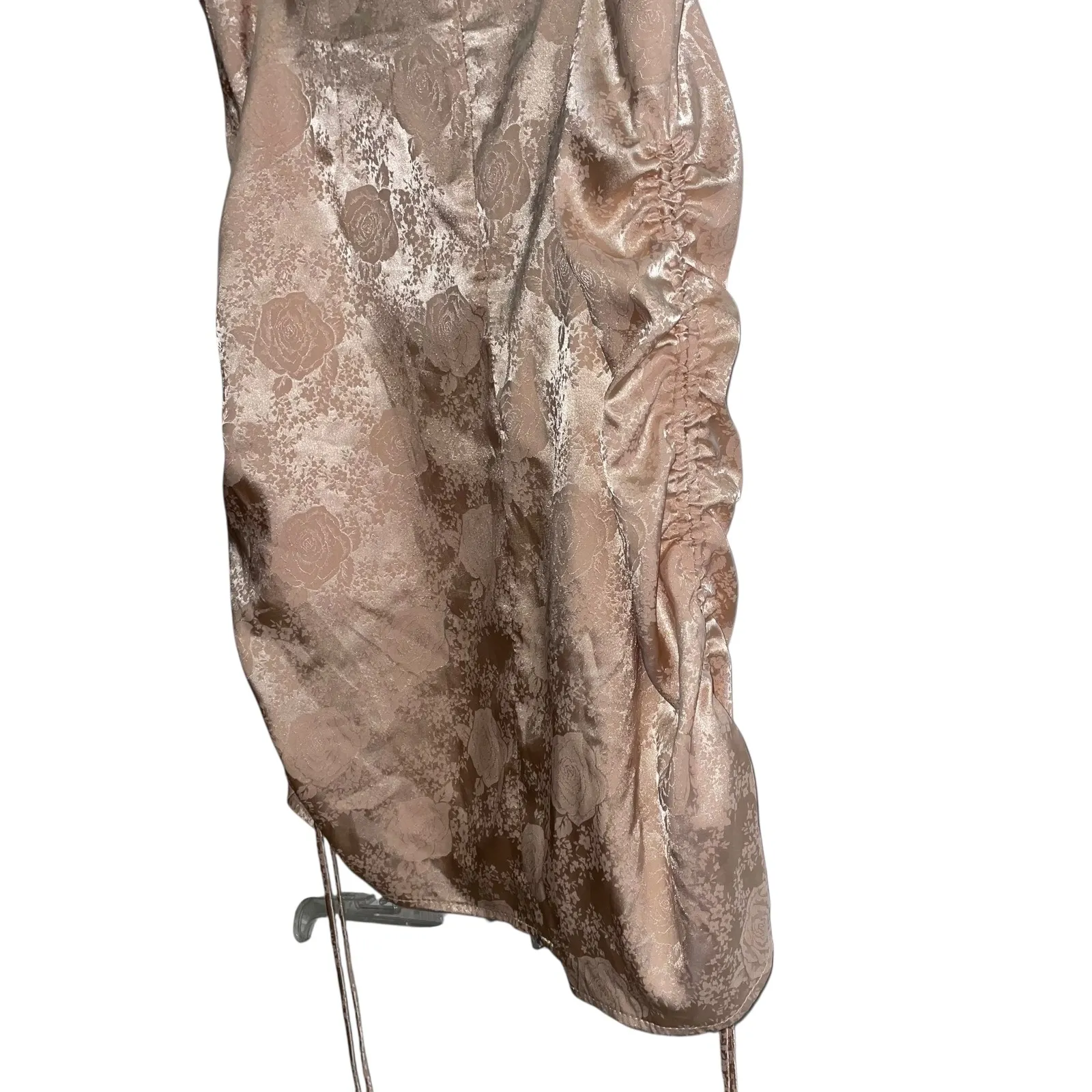 Forever 21 Rose Jacquard Ruched Drawstring Mini Skirt Tan M - Image 2