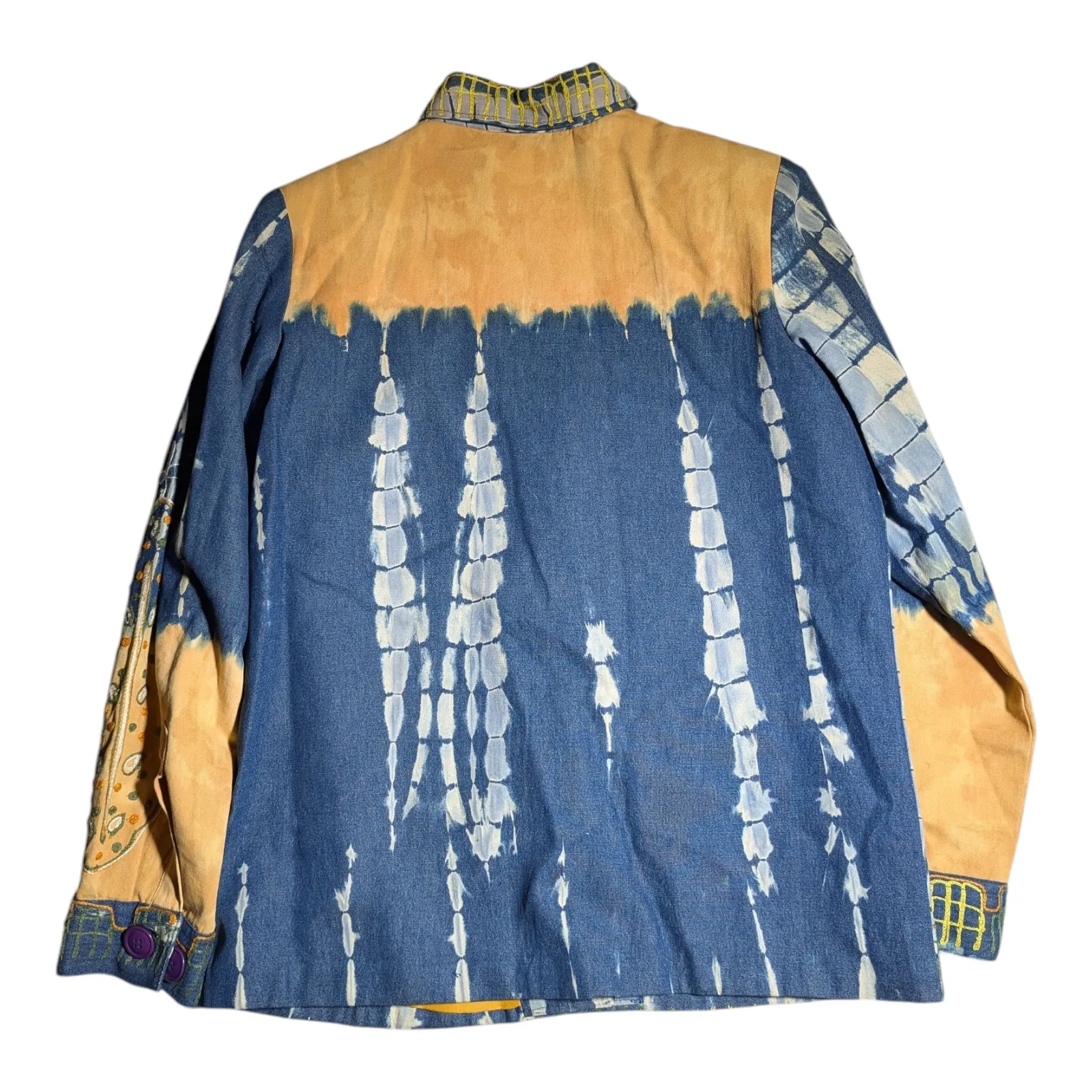 Vtg 1990s Spirit by Sandy Starkman Tie Dye Denim Elephant Embroidered Jacket S Blue - Image 2
