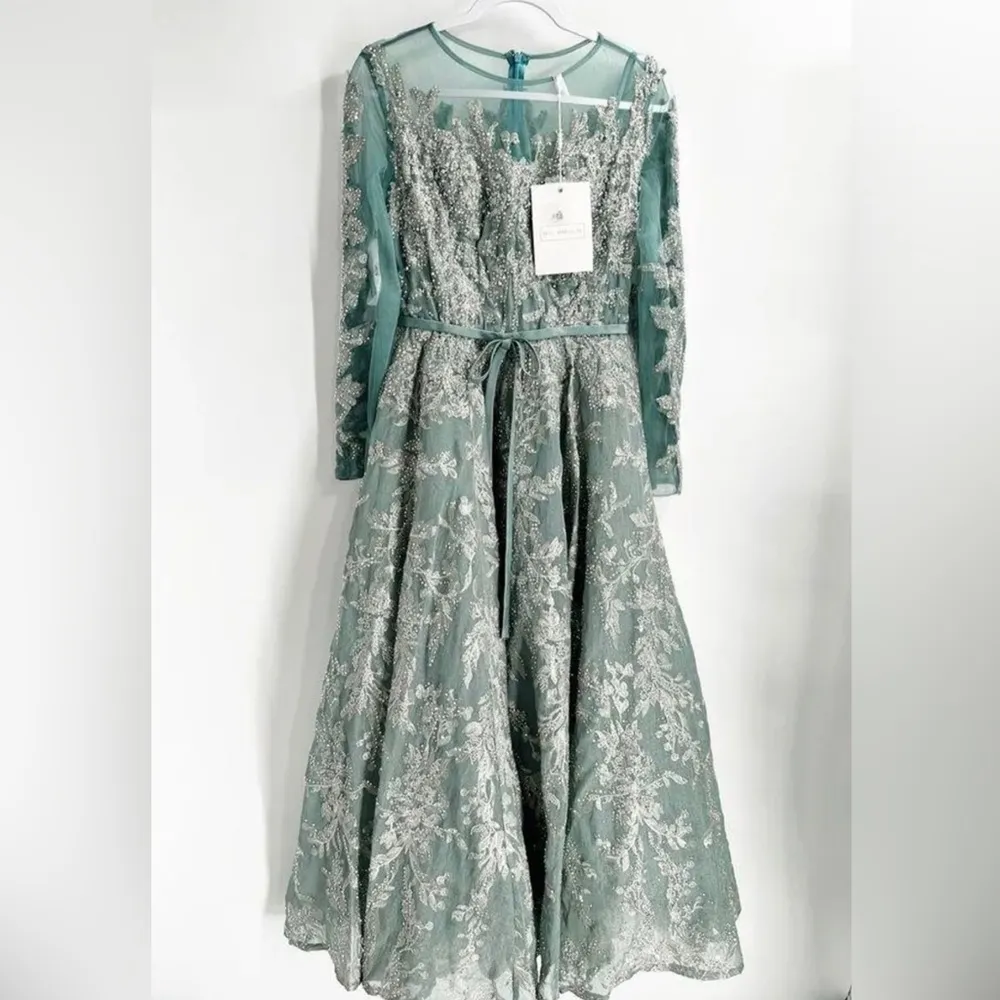 Mac Duggal Long Sleeve Formal Tea Length Dress NWT. SIZE 16. - Image 4