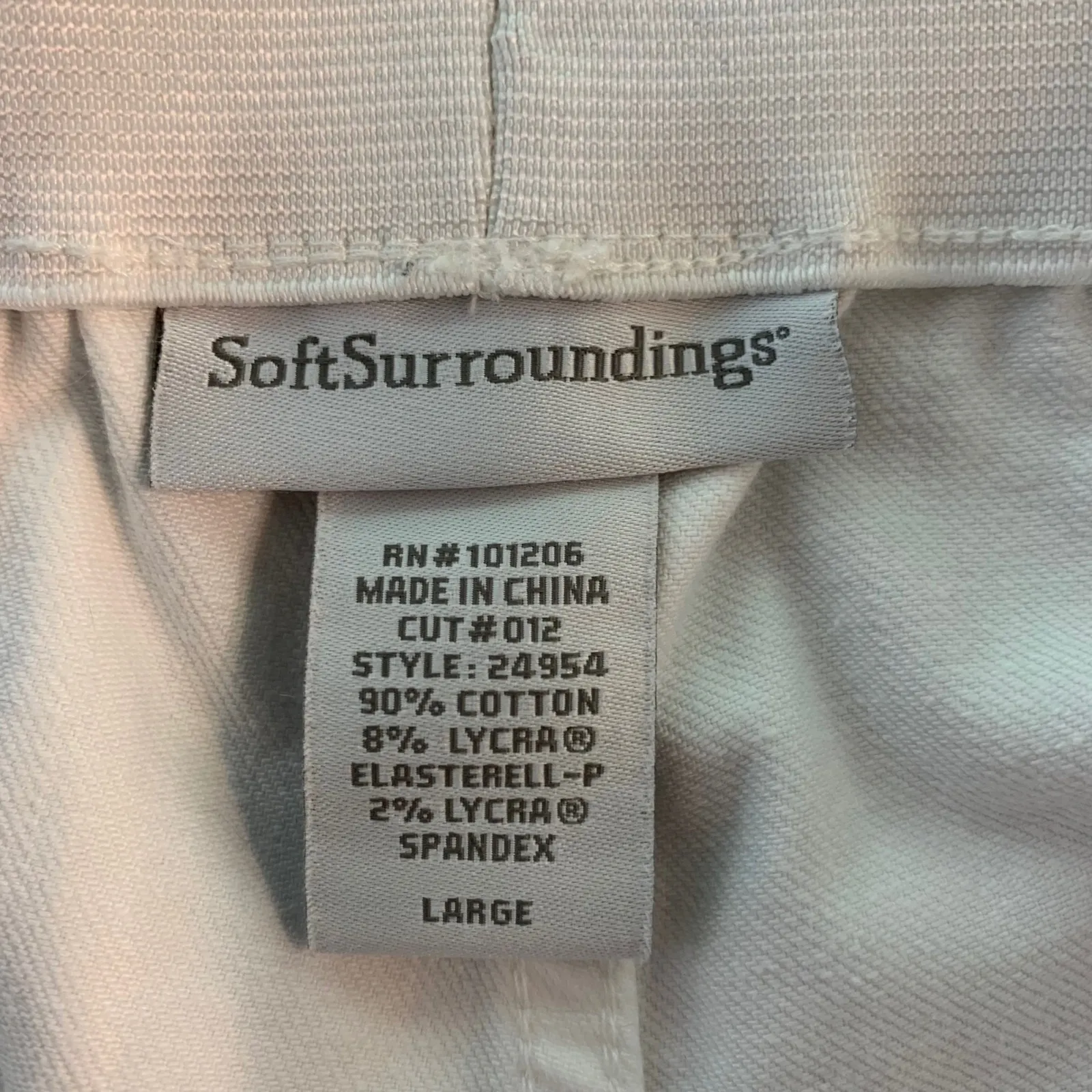 Soft Surroundings White Cotton Blend Elastic Waist Pants Women's Large READ - Image 3