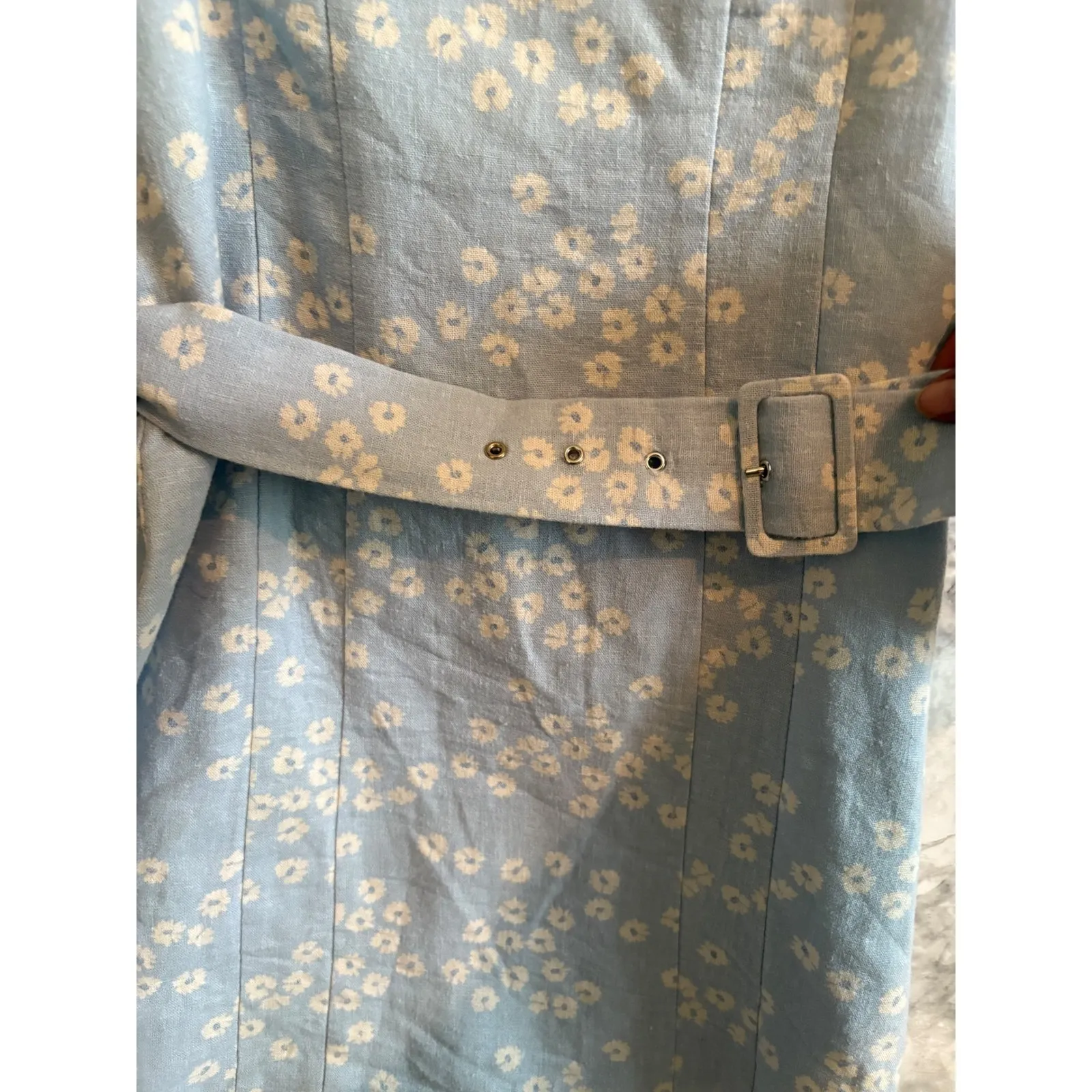 ZARA Blue Floral Mini Dress with‎ Belt Spaghetti Straps Size L - Image 4