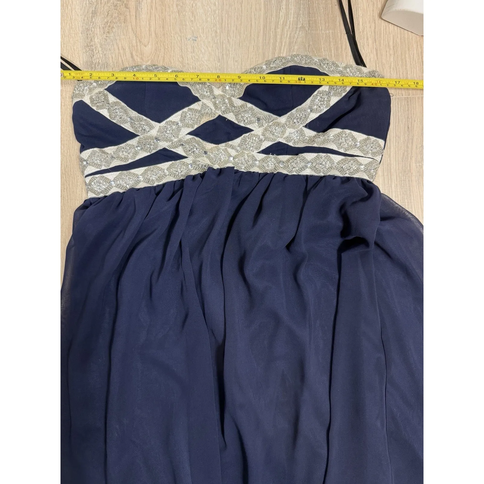 GB Navy Blue Strapless Beaded Cocktail Dress – Size L - Image 9