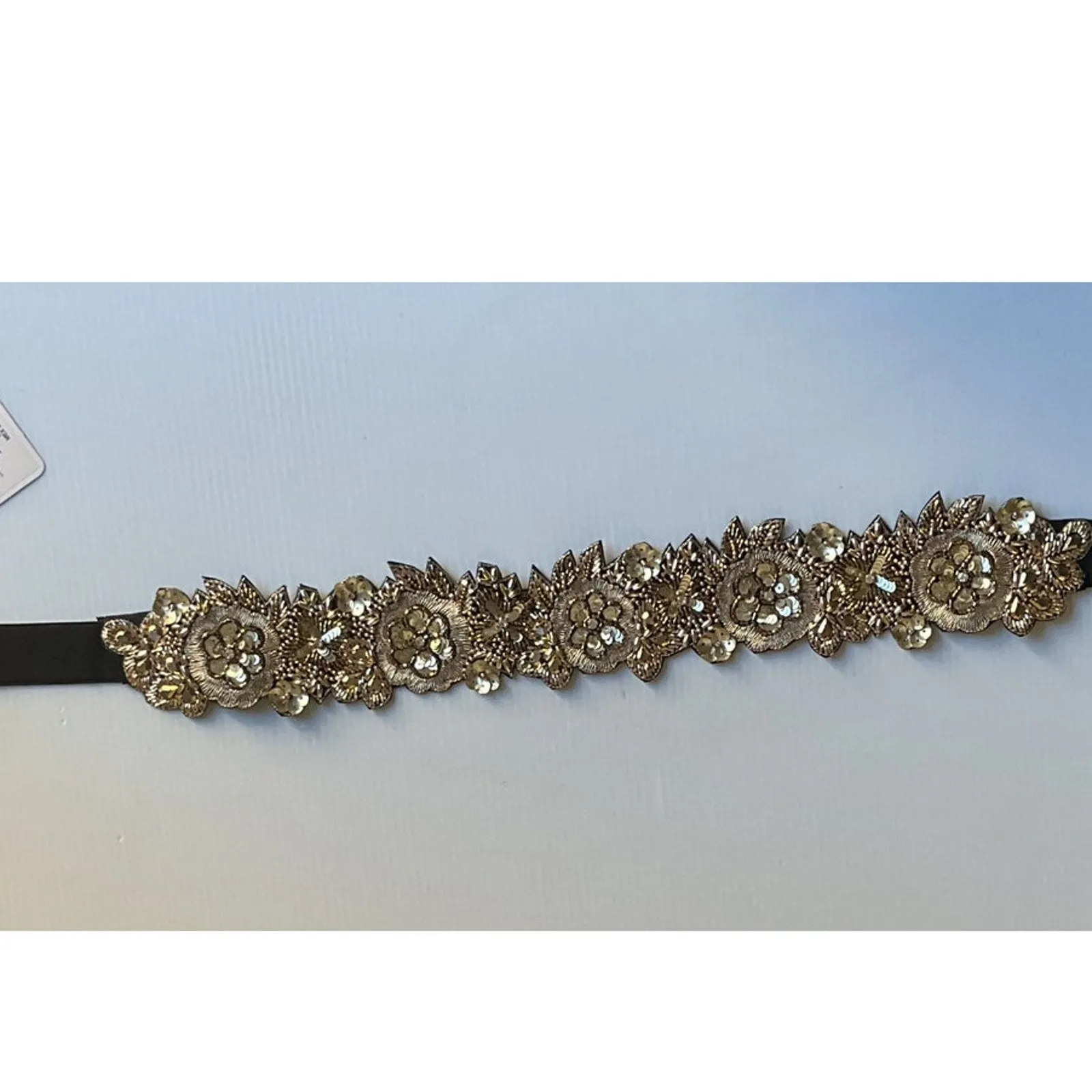 Gold Beaded Floral Belt Elastic Waistband Sequin NWT Embroidered Boho Festival - Image 7