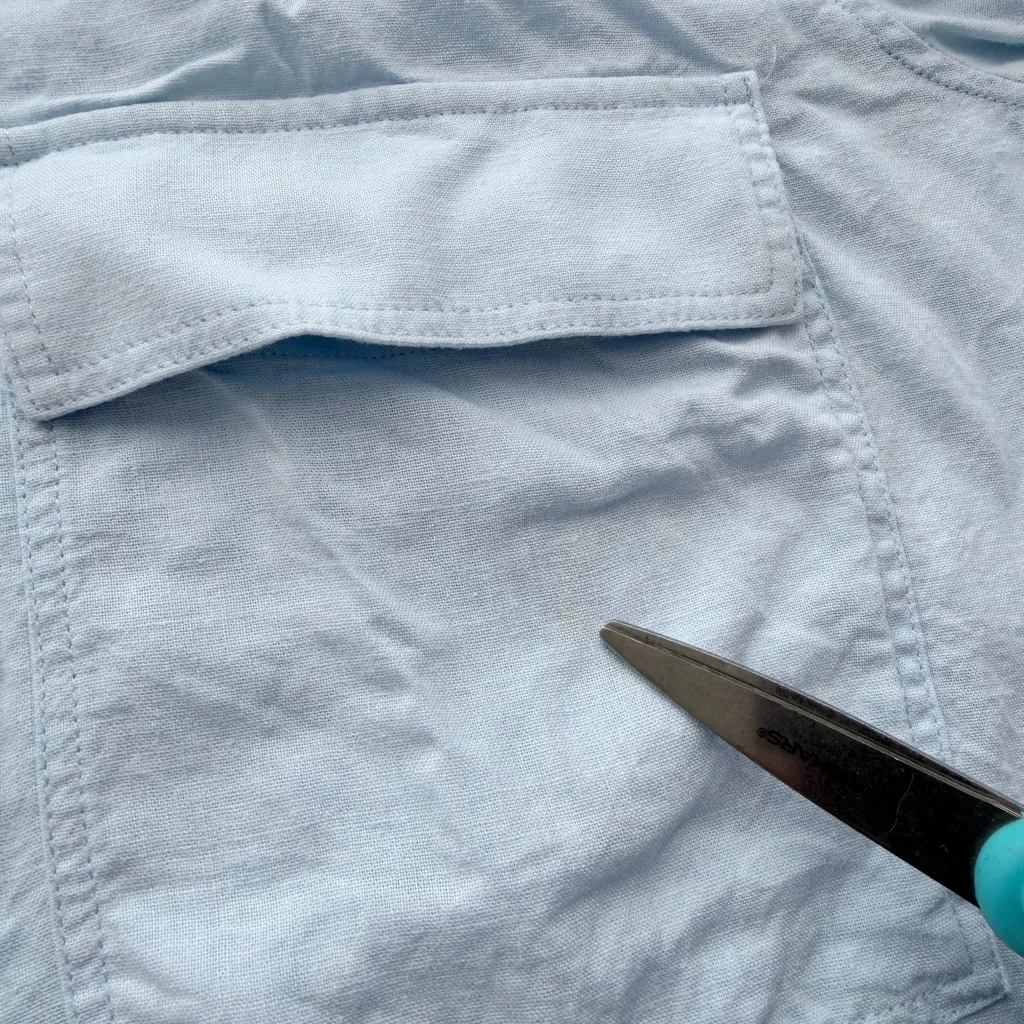 Aritzia Babaton light blue linen blend utility button up shirt flap pockets S - Image 11