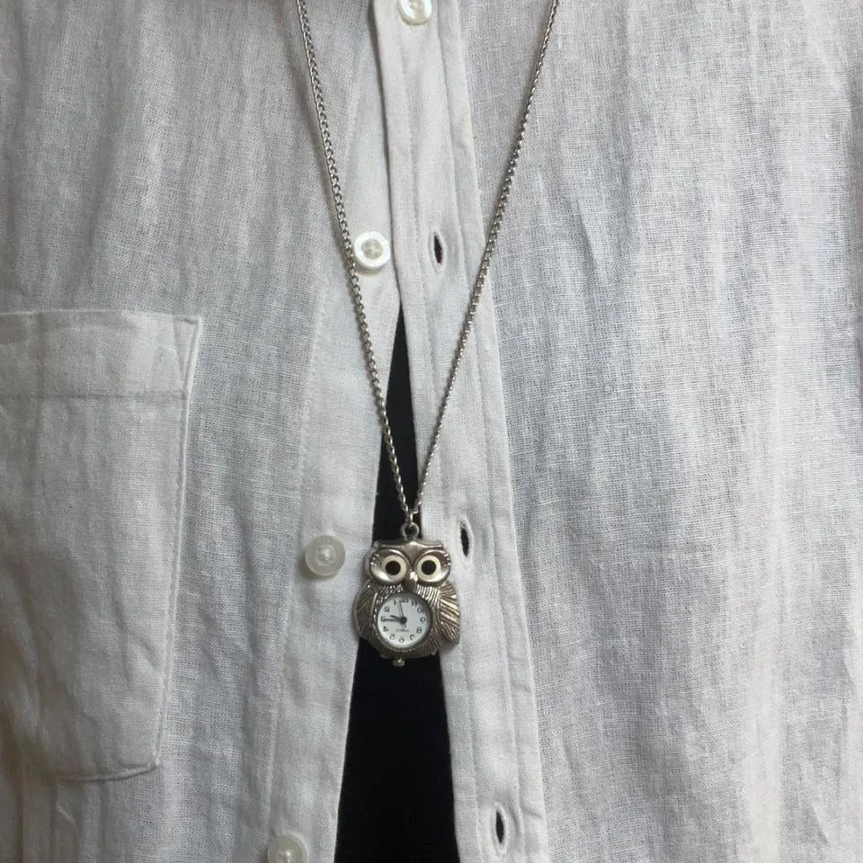SILVER TONE OWL PENDANT WATCH NECKLACE - Image 3
