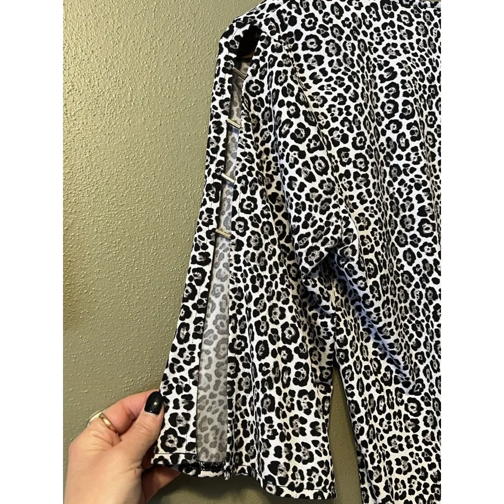 Michael Kors Black Animal Print Peasant Top‎ Size M - Image 8