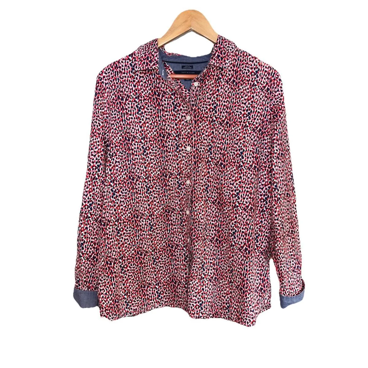 Tommy Hilfiger Women's XL Red Blue White Pattern 100% Cotton Preppy Shirt - Image 2