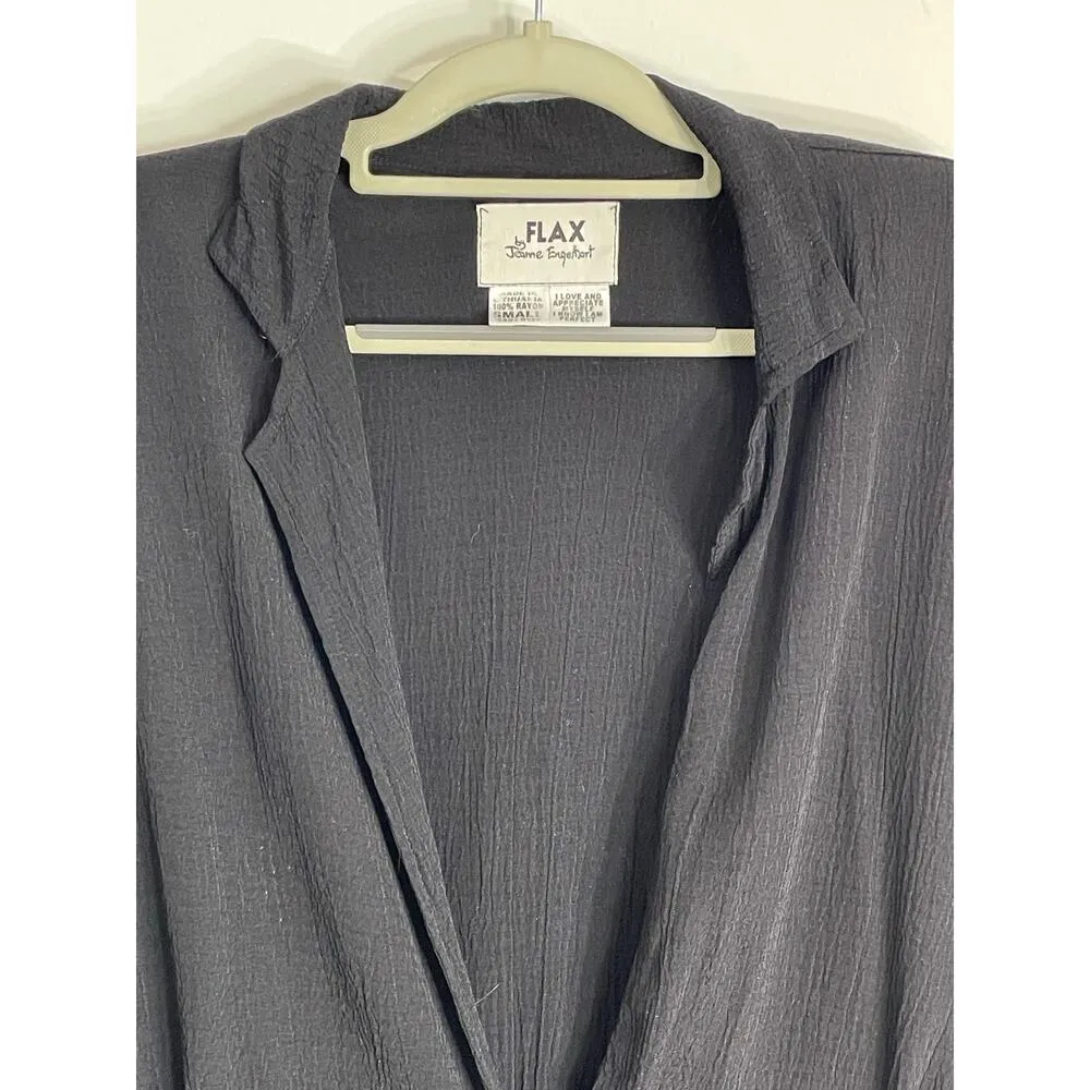 VTG Flax Blazer Small Black Crepe Office Minimalist Lagenlook Stevie Nicks - Image 2