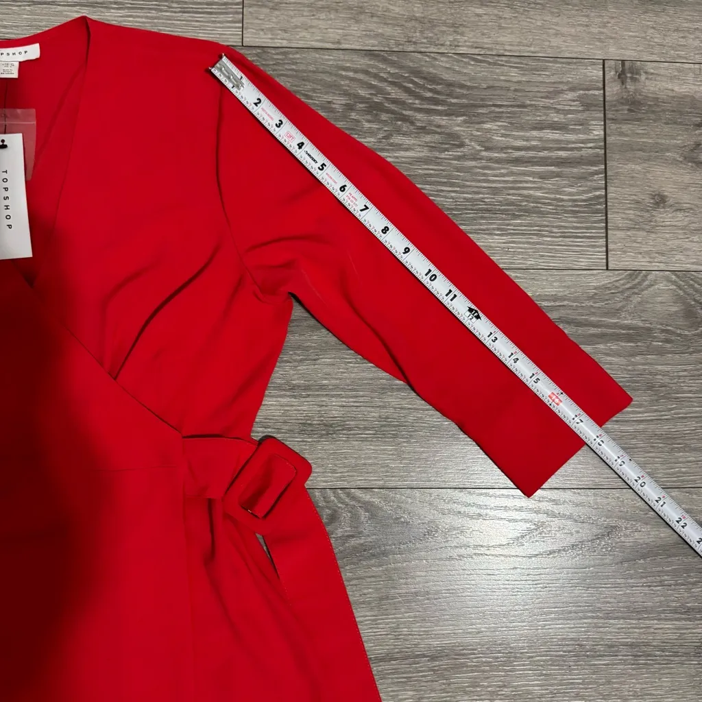 Topshop Women Vibrant Red Long Sleeve V-Neck Cocktail Wrap Dress Size 6 - Image 15
