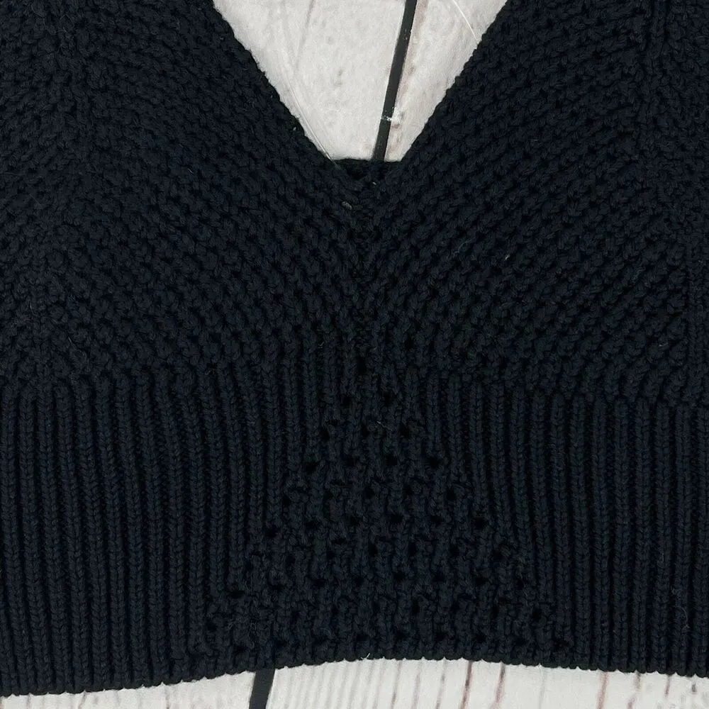 Free People Intimately Crochet Bralette Small You Wanna Brami V-Neck Black Boho - Image 4