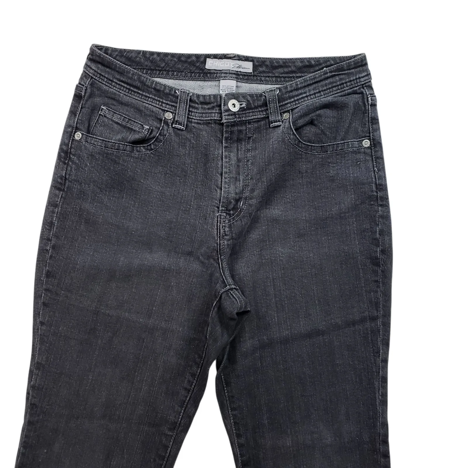 Vintage Chicos Platinum Facet SH Jeans Womens 0.5 Short US 6 Short Gray Denim - Image 2