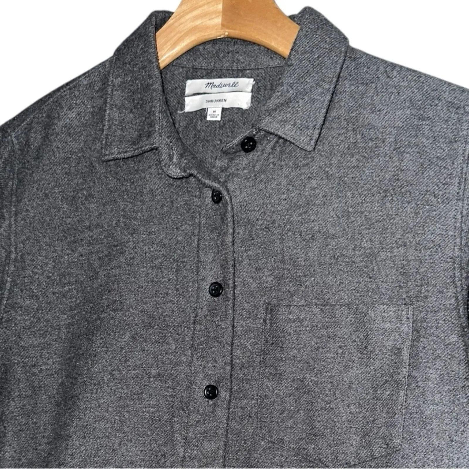 Madewell Women’s Size M Gray Cotton Flannel Heavy Shrunken Button Up Shirt - Image 4