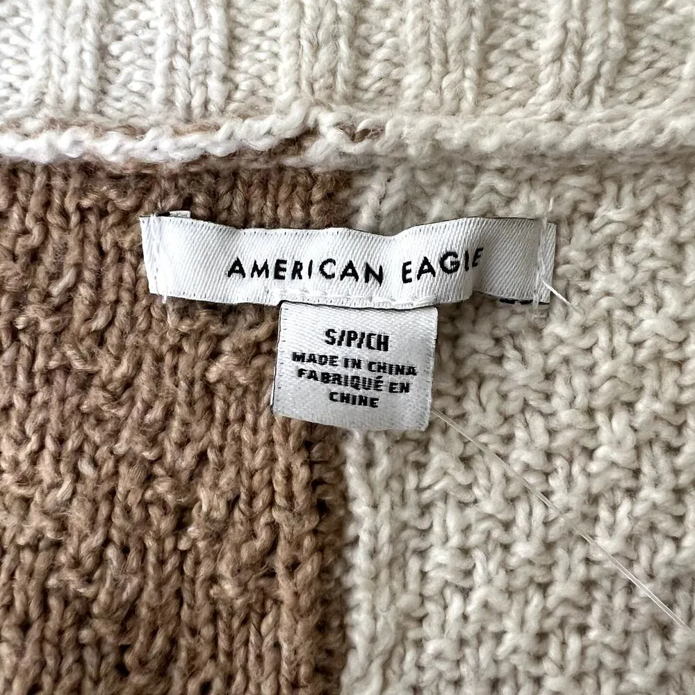 American Eagle Beige Cropped Patchwork Cardigan Sweater - Image 6