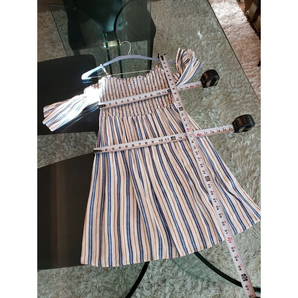 Magnolia Skye Women Multi Striped Smocked Cold Shoulder Sleeve Mini Dress Size S - Image 9