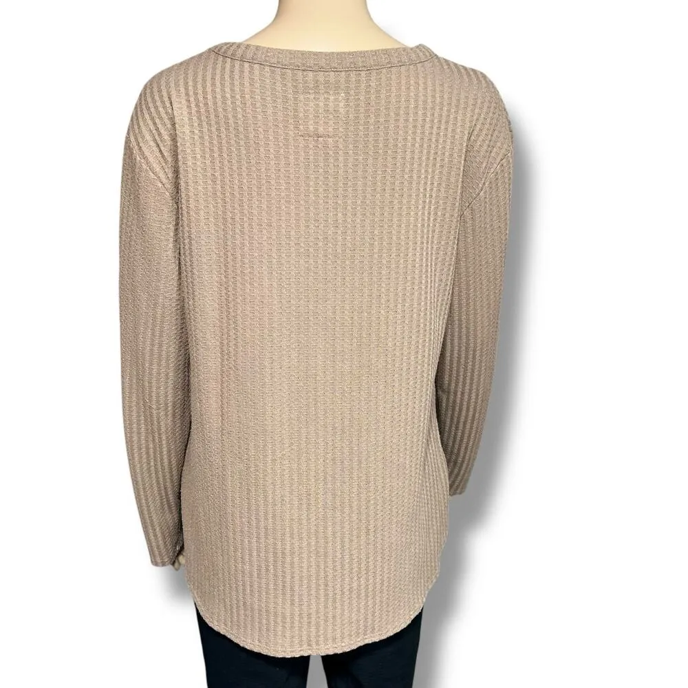 Chaser Womens Waffle Knit Pullover Swing Top Brown Long Sleeve V Neck Medium - Image 4