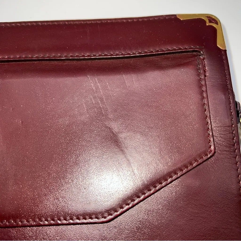 Cartier Must Line Vintage Classic Burgundy Leather Clutch-Detachable Wrist Chain - Image 10